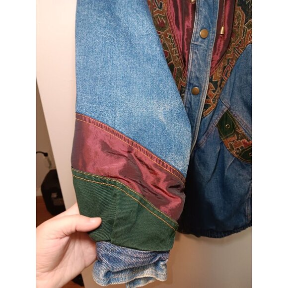 Vtg 80s Two Twenty Womens Jacket Large Blanket Lined Denim Patchwork Grannycore - Picture 3 of 6
